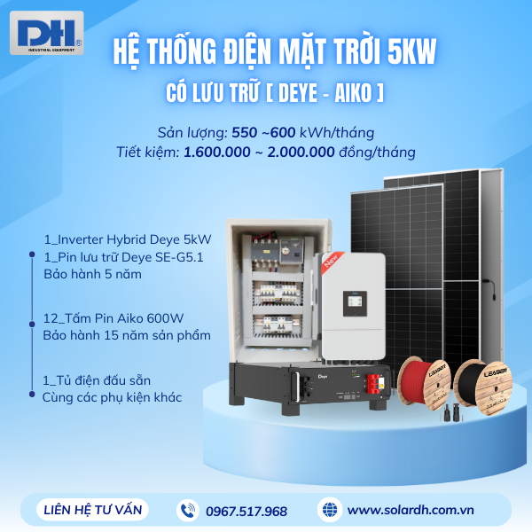 Hệ thống điện mặt trời 5kW có lưu trữ