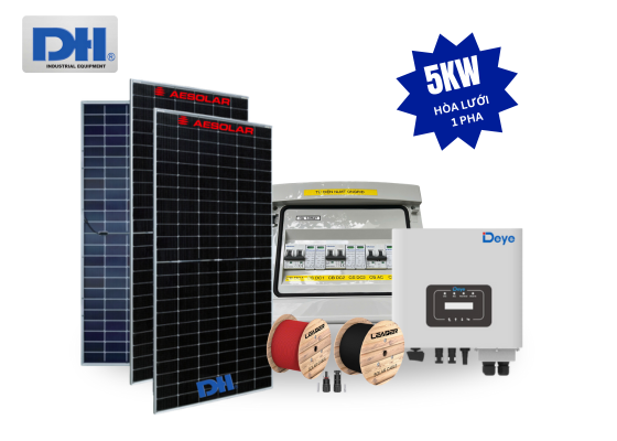Hệ Thống Điện Mặt Trời 5kW Hòa Lưới Bám Tải 1 Pha [Deye - AE]