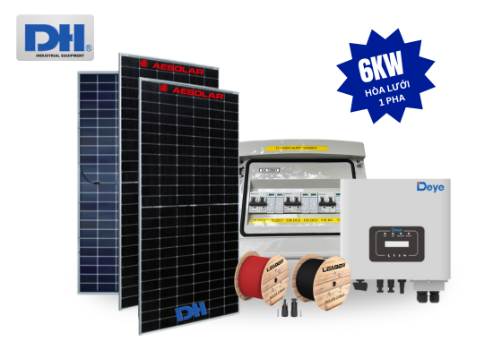 Hệ Thống Điện Mặt Trời 6kW Hòa Lưới Bám Tải 1 Pha [Deye - AE]
